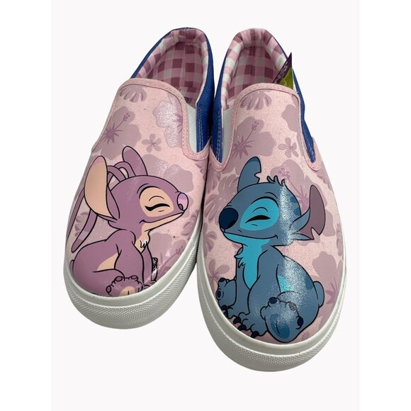 Disney Lilo & Stitch 9.5W Slip-On Canvas Sneakers Pink Blue Gingham Shoes New - Picture 2 of 7